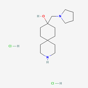 molecular formula C15H30Cl2N2O B8102646 9-(Pyrrolidin-1-ylmethyl)-3-azaspiro[5.5]undecan-9-ol;dihydrochloride 