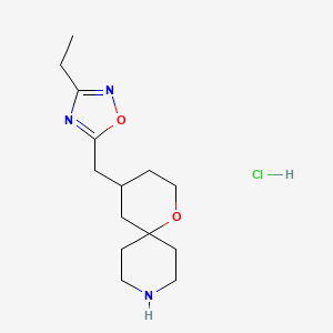 molecular formula C14H24ClN3O2 B8102654 4-[(3-Ethyl-1,2,4-oxadiazol-5-yl)methyl]-1-oxa-9-azaspiro[5.5]undecane;hydrochloride 