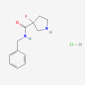molecular formula C12H16ClFN2O B8102698 N-Benzyl-3-fluoropyrrolidine-3-carboxamide;hydrochloride 