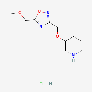 molecular formula C10H18ClN3O3 B8102702 5-(Methoxymethyl)-3-(piperidin-3-yloxymethyl)-1,2,4-oxadiazole;hydrochloride 