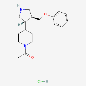 molecular formula C18H27ClN2O2 B8102727 1-[4-[(3S,4S)-4-(phenoxymethyl)pyrrolidin-3-yl]piperidin-1-yl]ethanone;hydrochloride 