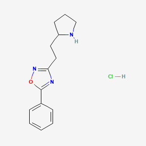 molecular formula C14H18ClN3O B8102769 5-Phenyl-3-(2-pyrrolidin-2-ylethyl)-1,2,4-oxadiazole;hydrochloride 