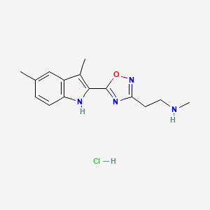 molecular formula C15H19ClN4O B8102770 2-[5-(3,5-dimethyl-1H-indol-2-yl)-1,2,4-oxadiazol-3-yl]-N-methylethanamine hydrochloride 