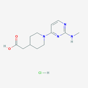 molecular formula C12H19ClN4O2 B8102816 2-[1-[2-(Methylamino)pyrimidin-4-yl]piperidin-4-yl]acetic acid;hydrochloride 