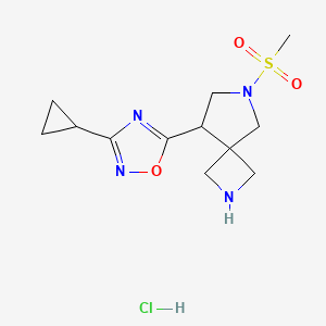 molecular formula C12H19ClN4O3S B8102837 3-Cyclopropyl-5-(6-methylsulfonyl-2,6-diazaspiro[3.4]octan-8-yl)-1,2,4-oxadiazole;hydrochloride 
