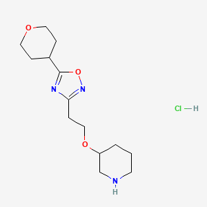 molecular formula C14H24ClN3O3 B8102859 5-(Oxan-4-yl)-3-(2-piperidin-3-yloxyethyl)-1,2,4-oxadiazole;hydrochloride 