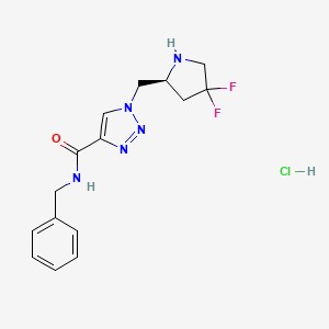 molecular formula C15H18ClF2N5O B8102878 N-benzyl-1-[[(2S)-4,4-difluoropyrrolidin-2-yl]methyl]triazole-4-carboxamide;hydrochloride 