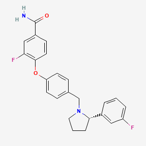 molecular formula C24H22F2N2O2 B8102925 (S)-3-氟-4-(4-((2-(3-氟苯基)吡咯烷-1-基)甲基)苯氧基)苯甲酰胺 
