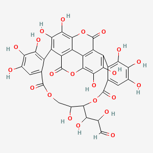 molecular formula C34H22O22 B8102976 2,3-Dihydroxy-3-(3,4,5,11,17,18,19,22,23,34,35-undecahydroxy-8,14,26,31-tetraoxo-9,13,25,32-tetraoxaheptacyclo[25.8.0.02,7.015,20.021,30.024,29.028,33]pentatriaconta-1(35),2,4,6,15,17,19,21,23,27,29,33-dodecaen-10-yl)propanal 