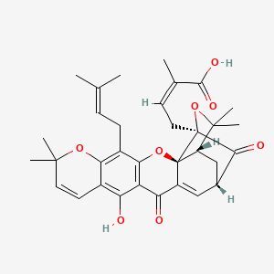 molecular formula C33H36O8 B8103023 (Z)-4-[(1S,2S,17S,19R)-12-hydroxy-8,8,21,21-tetramethyl-5-(3-methylbut-2-enyl)-14,18-dioxo-3,7,20-trioxahexacyclo[15.4.1.02,15.02,19.04,13.06,11]docosa-4(13),5,9,11,15-pentaen-19-yl]-2-methylbut-2-enoic acid 