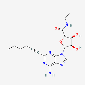 molecular formula C18H24N6O4 B8103148 (3S,4R)-5-(6-amino-2-hex-1-ynylpurin-9-yl)-N-ethyl-3,4-dihydroxyoxolane-2-carboxamide 