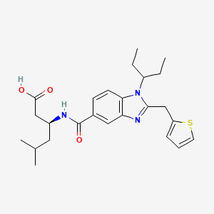 molecular formula C25H33N3O3S B8103286 (3S)-5-methyl-3-[[1-pentan-3-yl-2-(thiophen-2-ylmethyl)benzimidazole-5-carbonyl]amino]hexanoic acid 