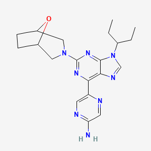 molecular formula C20H26N8O B8103293 5-[2-(8-Oxa-3-azabicyclo[3.2.1]octan-3-yl)-9-pentan-3-ylpurin-6-yl]pyrazin-2-amine 