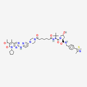 molecular formula C53H67N11O7S B8103481 (2S,4R)-1-((S)-2-(7-(4-(6-((6-Acetyl-8-cyclopentyl-5-methyl-7-oxo-7,8-dihydropyrido[2,3-d]pyrimidin-2-yl)amino)pyridin-3-yl)piperazin-1-yl)-7-oxoheptanamido)-3,3-dimethylbutanoyl)-4-hydroxy-N-(4-(4-methylthiazol-5-yl)benzyl)pyrrolidine-2-carboxamide 