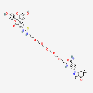 molecular formula C52H60N6O12S B8103614 2-[3-[2-[2-[2-[2-[3-[(3',6'-Dihydroxy-3-oxospiro[2-benzofuran-1,9'-xanthene]-5-yl)carbamothioylamino]propoxy]ethoxy]ethoxy]ethoxy]ethoxy]propylamino]-4-(3,6,6-trimethyl-4-oxo-5,7-dihydroindazol-1-yl)benzamide 