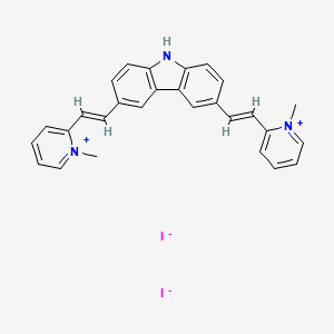 molecular formula C28H25I2N3 B8103988 3,6-bis[(E)-2-(1-methylpyridin-1-ium-2-yl)ethenyl]-9H-carbazole;diiodide 