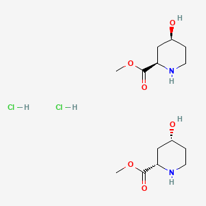molecular formula C14H28Cl2N2O6 B8104550 methyl (2R,4S)-4-hydroxypiperidine-2-carboxylate;methyl (2S,4R)-4-hydroxypiperidine-2-carboxylate;dihydrochloride 