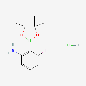 molecular formula C12H18BClFNO2 B8105075 3-Fluoro-2-(4,4,5,5-tetramethyl-1,3,2-dioxaborolan-2-yl)aniline hydrochloride 
