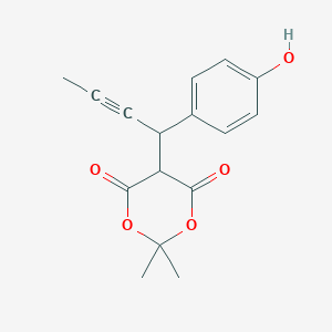 molecular formula C16H16O5 B8105078 5-[1-(4-Hydroxyphenyl)but-2-yn-1-yl]-2,2-dimethyl-1,3-dioxane-4,6-dione 