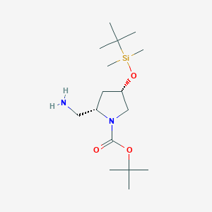 molecular formula C16H34N2O3Si B8105193 (2S,4S)-tert-butyl 2-(aminomethyl)-4-((tert-butyldimethylsilyl)oxy)pyrrolidine-1-carboxylate 