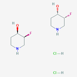 molecular formula C10H22Cl2F2N2O2 B8105604 (3S,4R)-3-fluoropiperidin-4-ol;(3R,4S)-3-fluoropiperidin-4-ol;dihydrochloride 