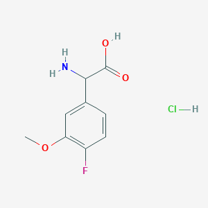 molecular formula C9H11ClFNO3 B8105692 2-Amino-2-(4-fluoro-3-methoxyphenyl)acetic acid hydrochloride 