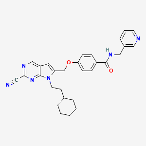 molecular formula C29H30N6O2 B8105898 4-[[2-cyano-7-(2-cyclohexylethyl)pyrrolo[2,3-d]pyrimidin-6-yl]methoxy]-N-(pyridin-3-ylmethyl)benzamide 