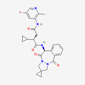 molecular formula C27H28FN5O4 B8105911 (2S)-2-cyclopropyl-N-[(6S)-5,11-dioxospiro[3,6-dihydro-1H-pyrazolo[1,2-b][2,3]benzodiazepine-2,1'-cyclopropane]-6-yl]-N'-(5-fluoro-2-methylpyridin-3-yl)butanediamide 