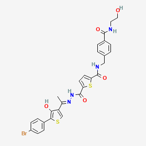 molecular formula C28H25BrN4O5S2 B8105931 2-N-[(E)-1-[5-(4-bromophenyl)-4-hydroxythiophen-3-yl]ethylideneamino]-5-N-[[4-(2-hydroxyethylcarbamoyl)phenyl]methyl]thiophene-2,5-dicarboxamide 