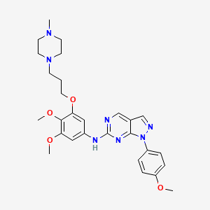 molecular formula C28H35N7O4 B8105978 N-(3,4-Dimethoxy-5-(3-(4-methylpiperazin-1-yl)propoxy)phenyl)-1-(4-methoxyphenyl)-1H-pyrazolo[3,4-d]pyrimidin-6-amine 
