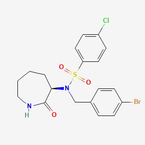 molecular formula C19H20BrClN2O3S B8106693 N-[(4-bromophenyl)methyl]-4-chloro-N-[(3R)-hexahydro-2-oxo-1H-azepin-3-yl]-Benzenesulfonamide 
