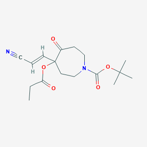 molecular formula C17H24N2O5 B8107136 Tert-butyl 4-(2-cyanovinyl)-5-oxo-4-(propionyloxy)azepane-1-carboxylate 
