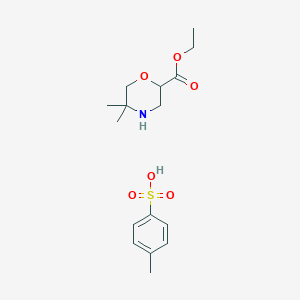 molecular formula C16H25NO6S B8107426 Ethyl 5,5-dimethylmorpholine-2-carboxylate 4-methylbenzenesulfonate 
