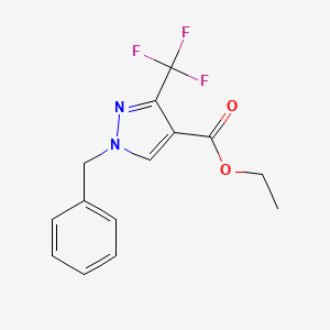molecular formula C14H13F3N2O2 B8107499 ethyl 1-benzyl-3-(trifluoromethyl)-1H-pyrazole-4-carboxylate 