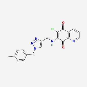 molecular formula C20H16ClN5O2 B8107643 6-Chloro-7-[[1-[(4-methylphenyl)methyl]triazol-4-yl]methylamino]quinoline-5,8-dione 