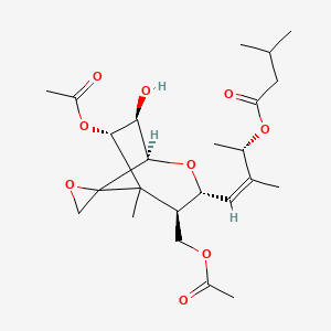 molecular formula C24H36O9 B8107649 [(Z,2S)-4-[(1R,3R,4R,6S,7R)-6-acetyloxy-4-(acetyloxymethyl)-7-hydroxy-5-methylspiro[2-oxabicyclo[3.2.1]octane-8,2'-oxirane]-3-yl]-3-methylbut-3-en-2-yl] 3-methylbutanoate 
