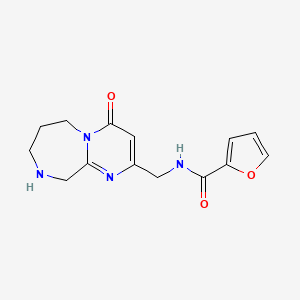 molecular formula C14H16N4O3 B8107930 N-((4-Oxo-4,6,7,8,9,10-hexahydropyrimido[1,2-a][1,4]diazepin-2-yl)methyl)furan-2-carboxamide 