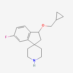 molecular formula C17H22FNO B8108184 3-(Cyclopropylmethoxy)-6-fluoro-2,3-dihydrospiro[indene-1,4'-piperidine] 