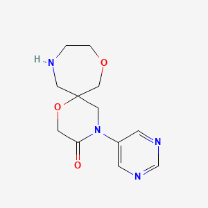 molecular formula C12H16N4O3 B8108235 4-(Pyrimidin-5-yl)-1,8-dioxa-4,11-diazaspiro[5.6]dodecan-3-one 