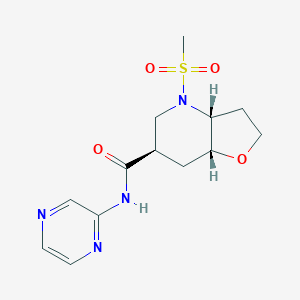 molecular formula C13H18N4O4S B8108290 rel-(3aR,6R,7aR)-4-(methylsulfonyl)-N-(pyrazin-2-yl)octahydrofuro[3,2-b]pyridine-6-carboxamide 
