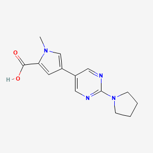 molecular formula C14H16N4O2 B8108319 1-Methyl-4-(2-(pyrrolidin-1-yl)pyrimidin-5-yl)-1H-pyrrole-2-carboxylic acid 