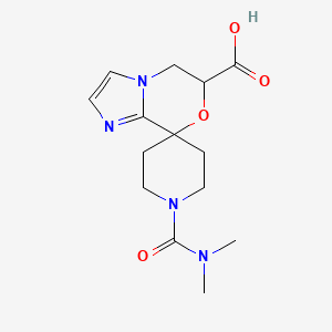 molecular formula C14H20N4O4 B8108336 1'-(Dimethylcarbamoyl)-5,6-dihydrospiro[imidazo[2,1-c][1,4]oxazine-8,4'-piperidine]-6-carboxylic acid 