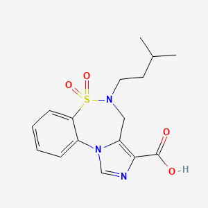molecular formula C16H19N3O4S B8108552 5-Isopentyl-4,5-Dihydrobenzo[F]Imidazo[5,1-D][1,2,5]Thiadiazepine-3-Carboxylic Acid 6,6-Dioxide 