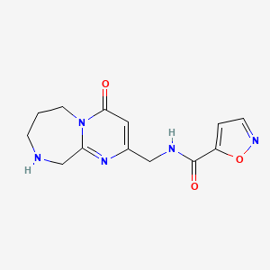 molecular formula C13H15N5O3 B8108880 N-((4-Oxo-4,6,7,8,9,10-hexahydropyrimido[1,2-a][1,4]diazepin-2-yl)methyl)isoxazole-5-carboxamide 