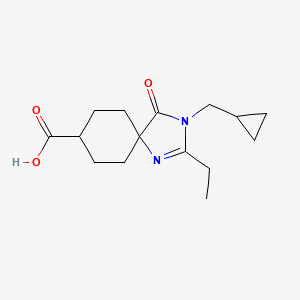 molecular formula C15H22N2O3 B8109107 3-(Cyclopropylmethyl)-2-ethyl-4-oxo-1,3-diazaspiro[4.5]dec-1-ene-8-carboxylic acid 