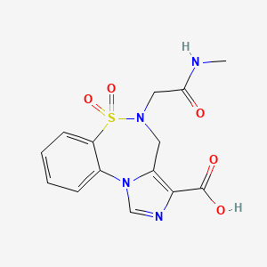 molecular formula C14H14N4O5S B8109543 5-(2-(Methylamino)-2-Oxoethyl)-4,5-Dihydrobenzo[F]Imidazo[5,1-D][1,2,5]Thiadiazepine-3-Carboxylic Acid 6,6-Dioxide 