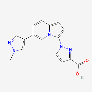 molecular formula C16H13N5O2 B8109611 1-(6-(1-Methyl-1H-pyrazol-4-yl)indolizin-3-yl)-1H-pyrazole-3-carboxylic acid 