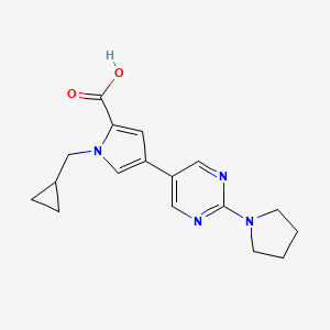 molecular formula C17H20N4O2 B8109821 1-(Cyclopropylmethyl)-4-(2-(pyrrolidin-1-yl)pyrimidin-5-yl)-1H-pyrrole-2-carboxylic acid 