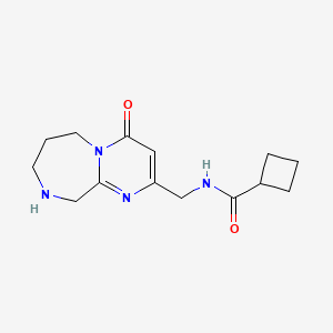 molecular formula C14H20N4O2 B8109851 N-[(4-oxo-7,8,9,10-tetrahydro-6H-pyrimido[1,2-a][1,4]diazepin-2-yl)methyl]cyclobutanecarboxamide 