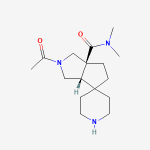 molecular formula C16H27N3O2 B8109938 rel-(3aS,6aS)-2-acetyl-N,N-dimethylhexahydro-1H-spiro[cyclopenta[c]pyrrole-4,4'-piperidine]-6a-carboxamide 